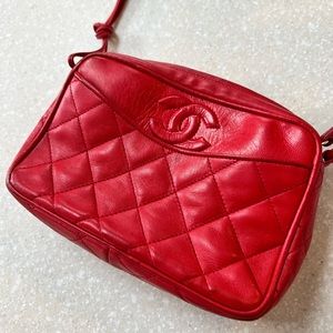 Chanel rare lamb skin diamond quilted camera